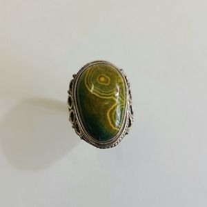 925 Sterling Silver Rainforest Jasper Ring, sz 7
